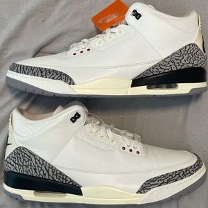 Jordan 3 retro white cement white gray black red men's size 18